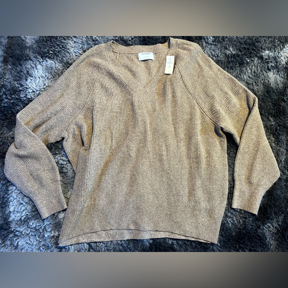 OLD NAVY RIBBED V-NECK SWEATER DARK BEIGE SIZE 2X NWT
